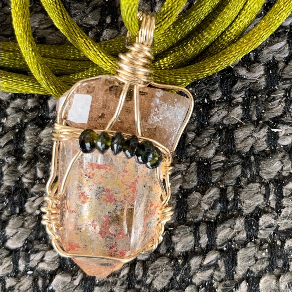 Topaz, Tourmaline & Hematite on Quartz Pendant - Picture 16 of 16